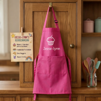 Kinderschort met naam en afbeelding 70 cm. - ook in andere kleuren