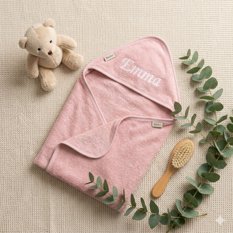 Zachte badcape met naam - kleur blush 80-80