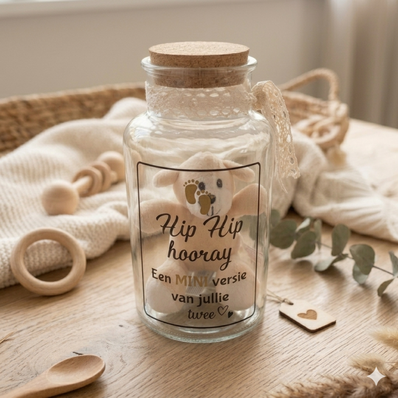 Glazen pot met tekst incl. mini knuffel - herinnering