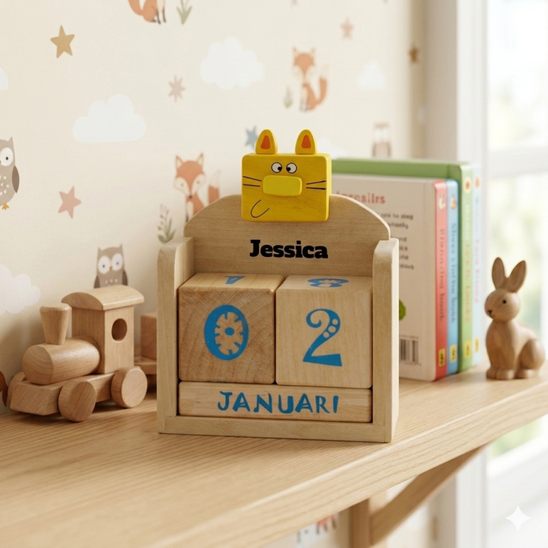Houten kalender kinderen - Poes