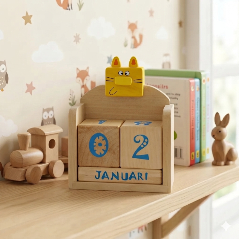Houten kalender kinderen - Poes