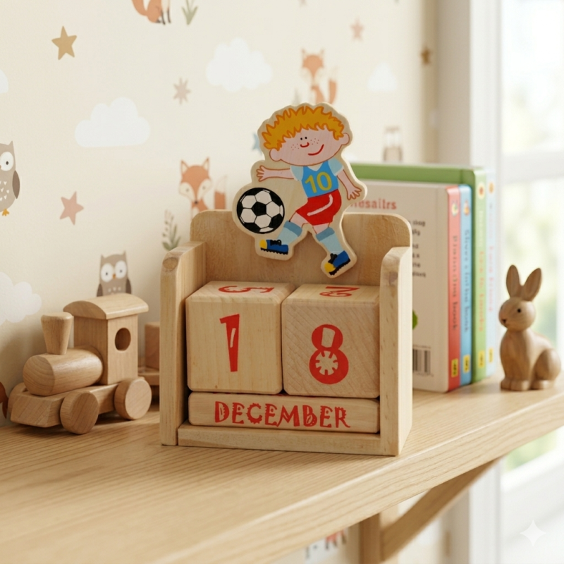 Houten kalender kinderen - Voetballer