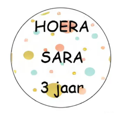 Sticker - Etiket verjaardag cirkels                                   per vel = 24 stuks