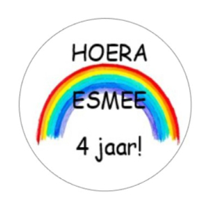 Sticker - Etiket verjaardag Regenboog                                  per vel = 24 stuks
