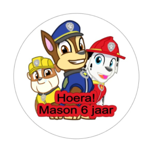 Sticker - Etiket verjaardag Paw Patrol                                  per vel = 24 stuks