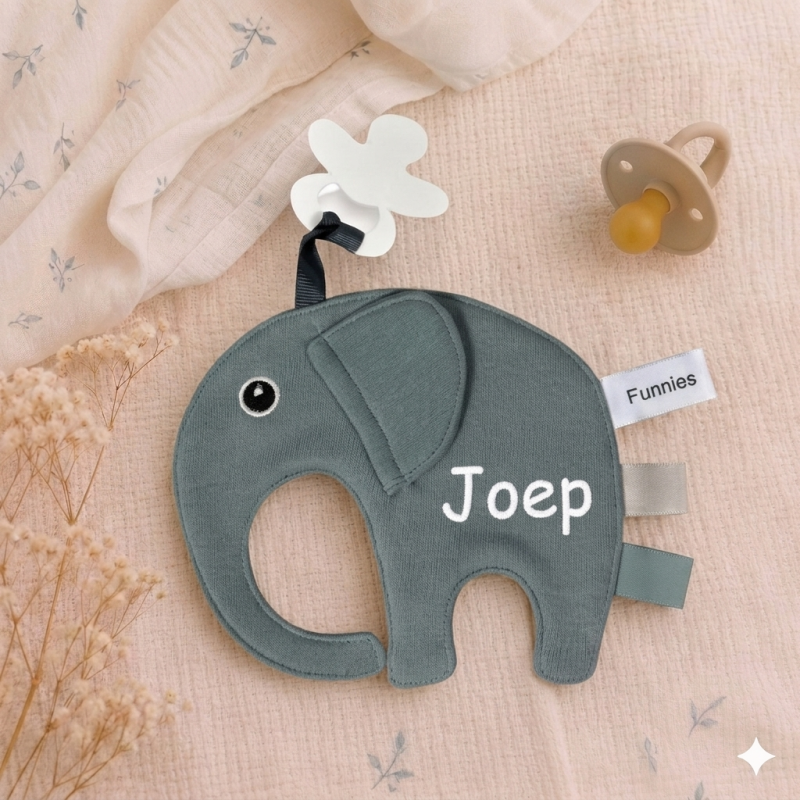 Tut-speendoek met naam (grey/blue) - Olifant 