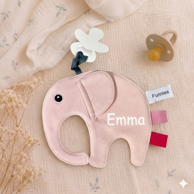 Tut-speendoek met naam (blush) - Olifant 