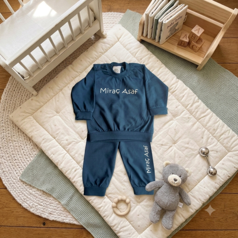 Kinder pyjama petrol - maat 56-62